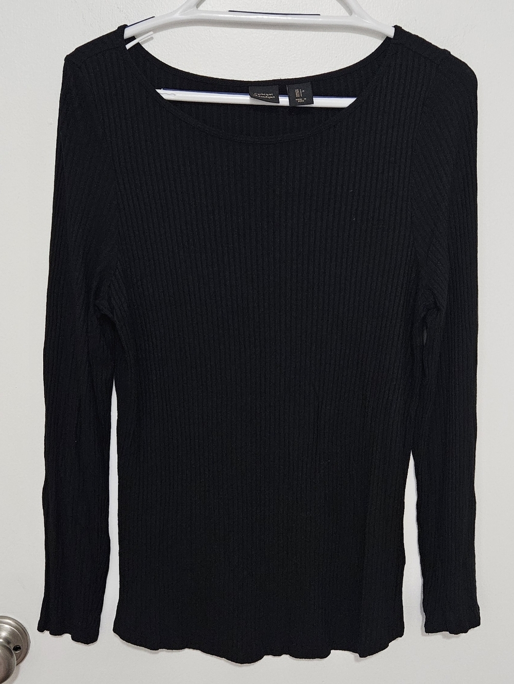 Catherine Malandrino Black Ribbed Long-Sleeve Tee‎ Size Large